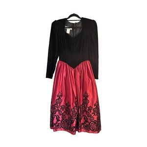 VTG Scott McClintock Black Velvet Burgundy Red Taffeta Dress Sz 6 Victorian Goth
